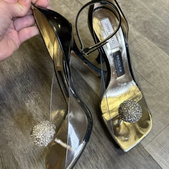 Jimmy Choo x Mugler Crystal Ball Ankle Strap Heels – Clear PVC / Rhinestone - Picture 9 of 9